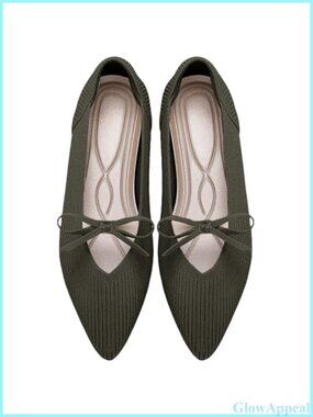 Pointed Toe Knit Ballet Flats Comfortable Washable Bow Mary Jane